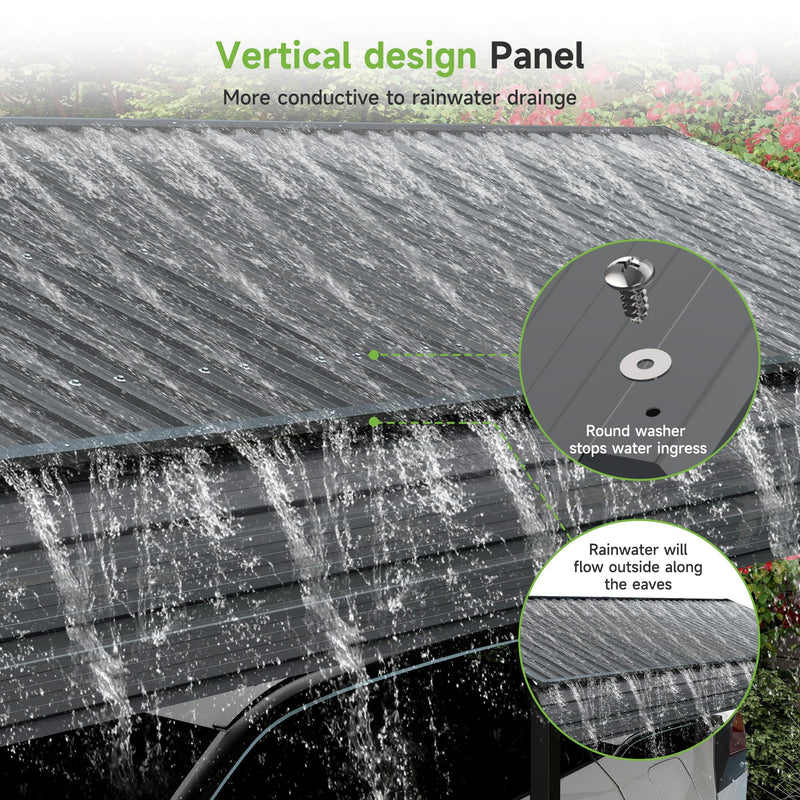 10×15FT Metal Carport, Heavy Duty Car Port, All-Weather Outdoor Storage Trucks, Boats, Cars, Galvanized Steel Roof, Vertical Stripe Design