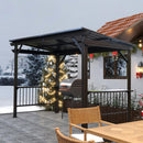 Domi 6.5x12FT Hardtop Grill Gazebo, Outdoor BBQ Gazebo with 2 Side Shelves and Sloping Galvanized Steel Roof, Metal Permanent Grill Canopy with Ceiling Hooks for Patio, Lawn, Backyard, Deck, Brown