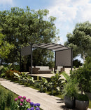 GarveeLife 12' x 9' Outdoor Arched Pergola, Metal Gazebo with Retractable Sun Shade for Backyards, Lawn, Patios (Grey)