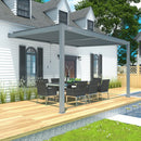 PATISOL Louvered Pergola Against The Wall Outdoor Patio 13'x10' Full Aluminum Pergola Wall Mounted Attached Adjustable Roof Hardtop Rainproof Gazebo for Deck Garden Yard Beach (Grey)