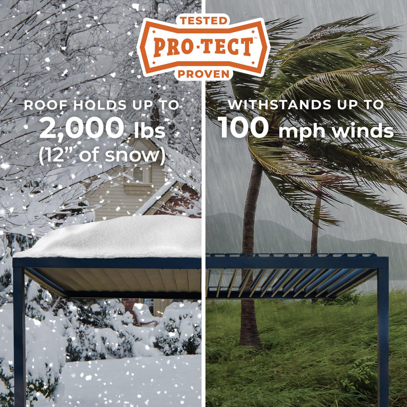 Backyard Discovery Evanston 10'x10' Galvanized Steel Wall-Mounted Louvered Pergola Kit with Adjustable Roof, Shade, Rain Protection, High-Wind Rating, PowerPort, Gutter System for Outdoor Patio, Deck