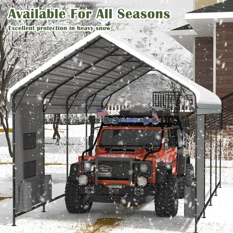 Prime Garden 10'x20'x10' Metal Carport, Heavy Duty Car Port with Enhanced Base Garage, Thickened Outdoor Galvanized Car Shelter for Car, Boats and Truck