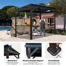 Domi 6.5x12FT Hardtop Grill Gazebo, Outdoor BBQ Gazebo with 2 Side Shelves and Sloping Galvanized Steel Roof, Metal Permanent Grill Canopy with Ceiling Hooks for Patio, Lawn, Backyard, Deck, Brown