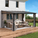 Raysfung 10 x13FT Outdoor Wall-Mounted Hardtop Gazebo, Aluminum Frame Lean to Gazebo with Polycarbonate Roof and Curtains for Patio, Garden, Deck