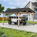 LVUYOYO 13' x 15' Wood Gazebo, Outdoor Hardtop Gazebo, Galvanized Steel Gable Roof Pergola, Outdoor Pavilion for Patio, Backyard, Garden, Deck