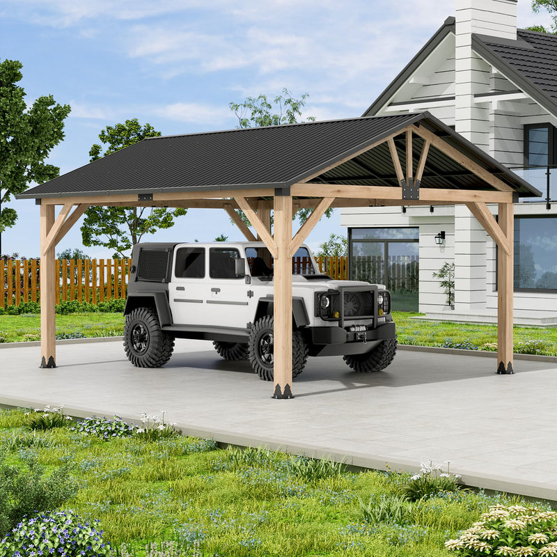 LVUYOYO 13' x 15' Wood Gazebo, Outdoor Hardtop Gazebo, Galvanized Steel Gable Roof Pergola, Outdoor Pavilion for Patio, Backyard, Garden, Deck
