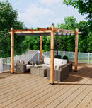 GarveeLife 10 x 10 Ft Wood-Grain Aluminum Pergola Outdoor Pergola with Retractable Canopy Sun Shade Shelter for Garden, Patio, Backyard, Deck - Gray