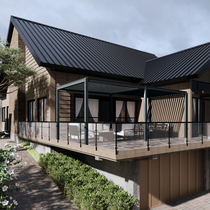 MASTERCANOPY 12’ X 16’ Louvered Pergola Outdoor Aluminum Patio Pergola with Adjustable Roof for Deck Backyard Garden (Black)