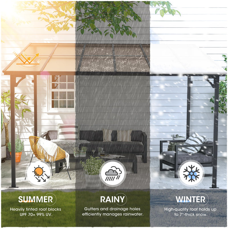 Inbruce Wall Gazebo 10’ x 12’with Dewatering Hole, Large Hard Top Gazebos Pergola with Sloped Roof, Outdoor Gazebo Canopy Awnings for Deck, Backyard, Garden and Porch