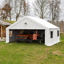 Benass 20x20 Carport, Heavy Duty Carport Canopy Garage with Removable Sidewalls and Drive Through Roll Up Doors Zipper, White