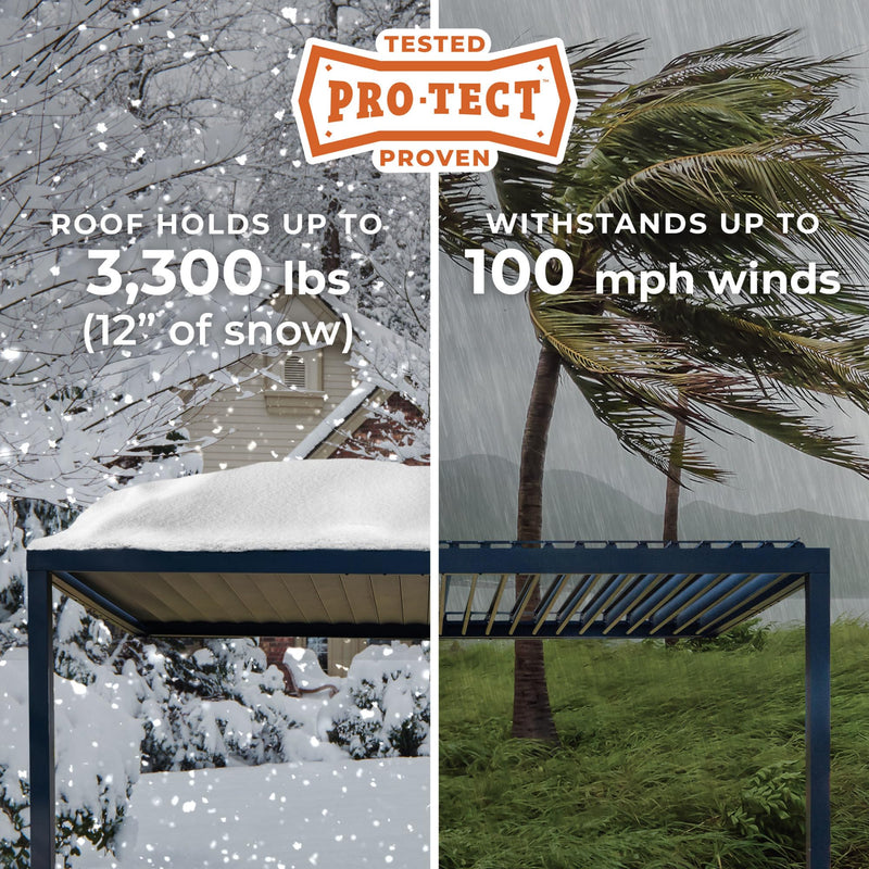 Backyard Discovery Evanston 18'x10' Galvanized Steel Wall-Mounted Louvered Pergola Kit with Adjustable Roof, Shade, Rain Protection, High-Wind Rating, PowerPort, Gutter System for Outdoor Patio, Deck