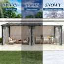 COVERONICS 12' X 20' Outdoor Polycarbonate Lean to Gazebo - Wall-Mounted Aluminum Frame Gazebo with Slope Hardtop, Patio Heavy-Duty Lean to Pergola with Netting & Curtains for Garden, Backyard, Deck