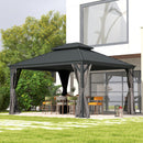 Domi 12' X 14' Hardtop Gazebo, Upgraded Metal Gazebo with Drainage System, Dual-Layer Galvanized Steel Roof, Curtain and Netting, Outdoor Shelter Canopy for Patio, Garden, and Backyard, Grey