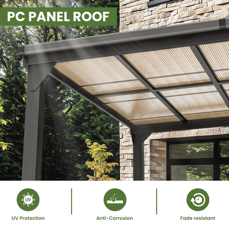 Patiopia 10 * 12FT Pergola,4 * 4 Inch Thickened Pillars & Enlarged Base,Outdoor Hardtop Lean to Gazebo,Wall Mounted Pergola,Pergolas Gazebos Clearance,Aluminum Frame Pergola,UV Resistant Patio Roof