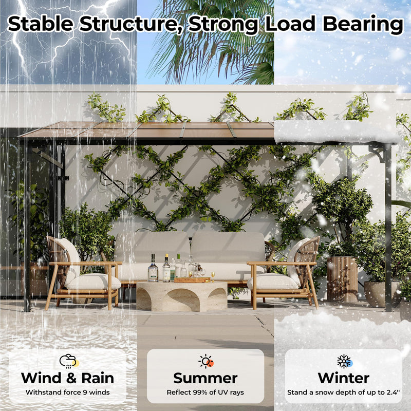 10’ x 14’ Gazebo Pergola Awnings for Patio, Wall Mounted Gazebos Pergola on Clearance with Metal Frame, Lean to Gazebo Patio Canopy Outdoor Pergolas for Patios, Deck, Porch, Backyard