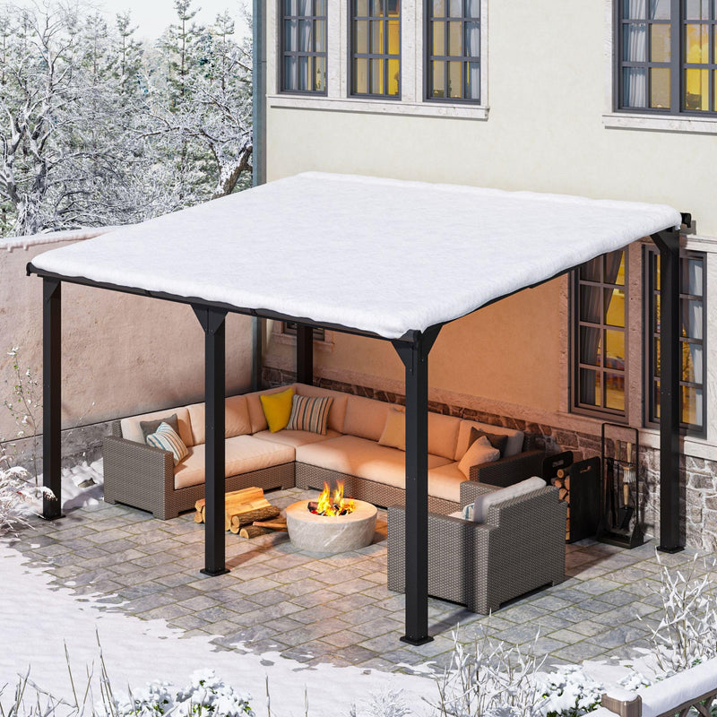 DAUSOLA 10x14 FT Gazebo Pergola for Patio, Gazebos Pergola on Clearance with Sloped Roof, Hard Top Lean to Gazebo, Large Wall-Mounted Heavy Duty Awnings for Patio, Backyard, Deck