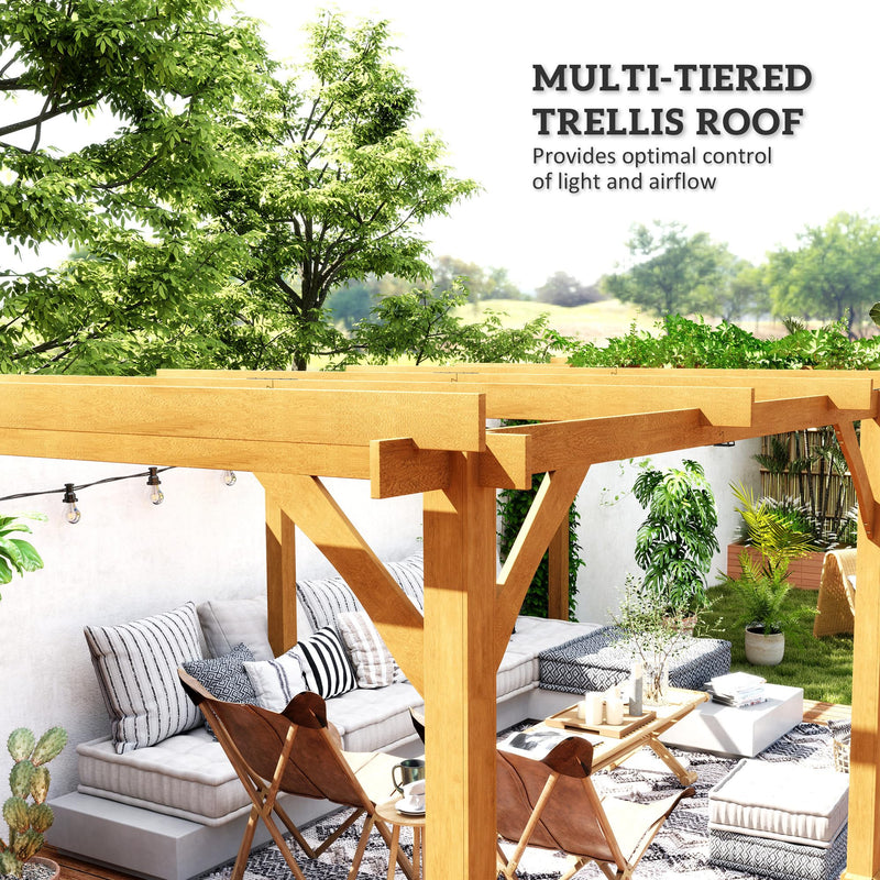 Outsunny 20' x 10' Outdoor Pergola, Wood Gazebo Grape Trellis with Stable Structure and Concrete Anchors for Climbing Plant Support, Garden, Patio, Backyard, Deck, Dark Brown