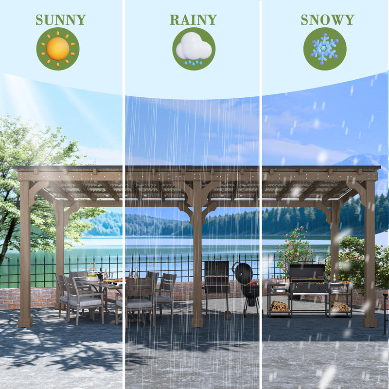 VEIKOU 10x20FT Outdoor Patio Gazebo with 5.5" Width Wood Posts, BBQ Backyard Shelter with Cedar Frame, Grill Gazebo with Sloping Steel Roof Design for Barbecue, Deck, Garden, Light Mocha Brown