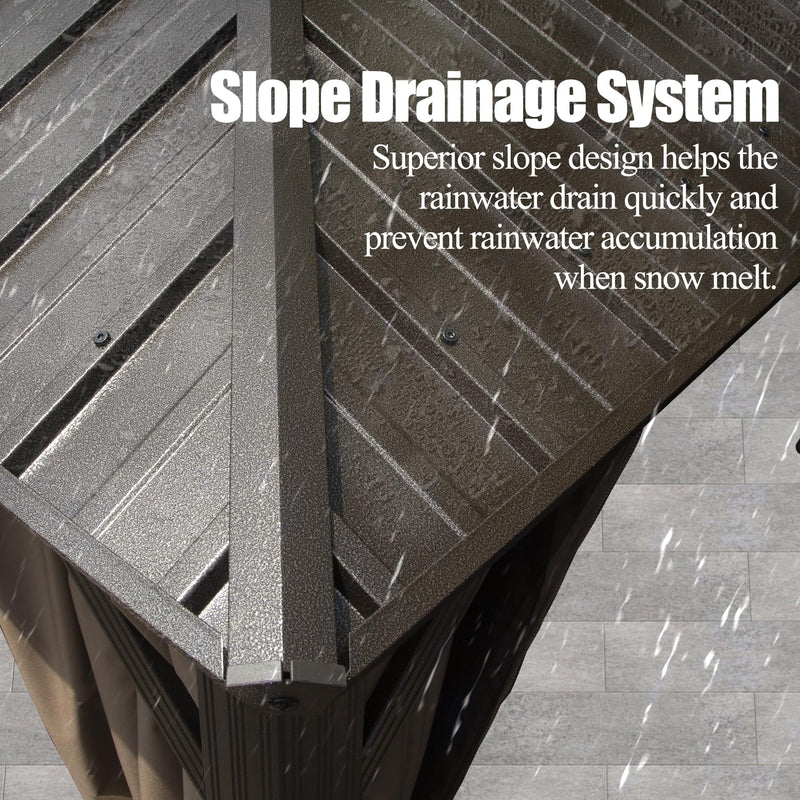 Domi 12'x16' Hardtop Gazebo Canopy Metal,Outdoor Aluminum Gazebo with Galvanized Steel Double Roof,Curtain and Netting,Permanent Gazebo Pavilion for Patio Deck,Backyard