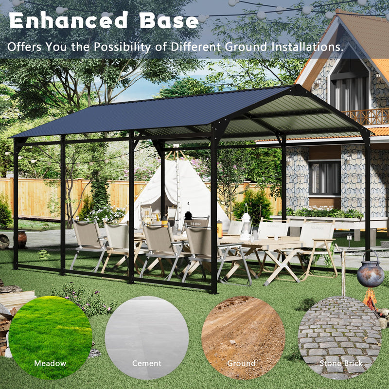 Carport Canopy 10x15 Heavy Duty,Metal Carport with Reinforced Structrure and Base,Outdoor Garage Car Shelter Frame for Pickup, Boat, Car and Tractors，Black