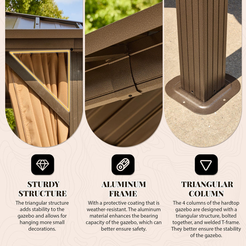 YOLENY 12' x 12' Hardtop Gazebo, Metal Gazebos with Aluminum Frame, Double Galvanized Steel Roof, Curtains and Netting Included, Pergolas for Patios, Garden, Parties, Lawns