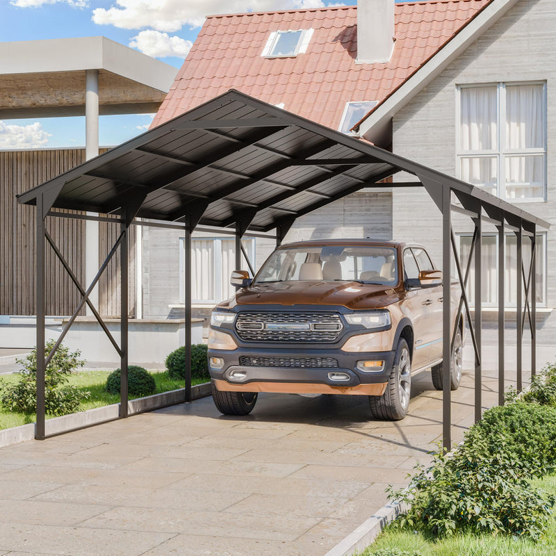 Kurapika 12x22 FT Metal Carport with Reinforced Base Outdoor Heavy Duty Car Port with Galvanized Steel Roof, Garage Car Shelter, Multi-Purpose Carports for Car, Truck and Boats