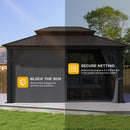 DWVO 12x16ft Gazebo Double Roof Hardtop with Nettings and Curtains, Heavy Duty Galvanized Steel Outdoor Vertical Stripes Roof for Patio, Backyard, Deck, Lawns, Grey