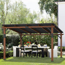 LUE BONA 12x14 ft Hardtop Gazebo, Lean to Gazebo Outdoor Pergola with Wood-Like Aluminum Frame and Metal Roof, Outdoor Permanent Galvanized Steel Pavilion for Deck, Patio, Backyard