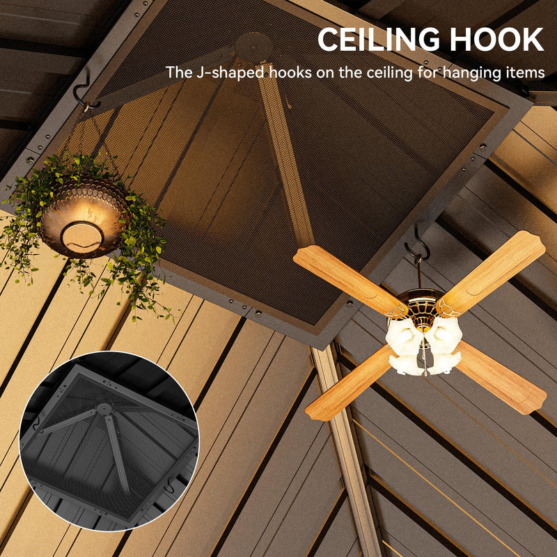 YITAHOME 10x10ft Hardtop Gazebo Heavy Duty Double Roof with Nettings and Curtains Galvanized Steel Outdoor Combined of Vertical Stripes Roof for Patio, Backyard, Deck, Lawns, Gray