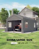 Hipicute 20'x10'x11' Heavy-Duty Portable Garage with Canopy, Front and Back Doors, Roll-Up Windows, Carport Shelter Reinforced Structure for Cars, Trucks, Boats, and Parties - Gray