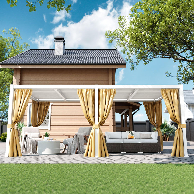 COSIEST 10'X20' Aluminum Louvered Pergola, All-Weather Adjustable Roof with Mosquito-Proof & UV Protection Netting Privacy Curtains for Deck, Backyard, Garden Outdoor Living Space (White)