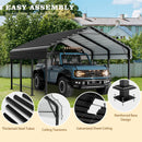 Walsunny Metal Carport 12x15 FT Heavy Duty Carport Canopy with Enhanced Base, Outdoor Car Shelter with Galvanized Steel Roof and Frame Garage for Truck, SUV, Boat, Gray