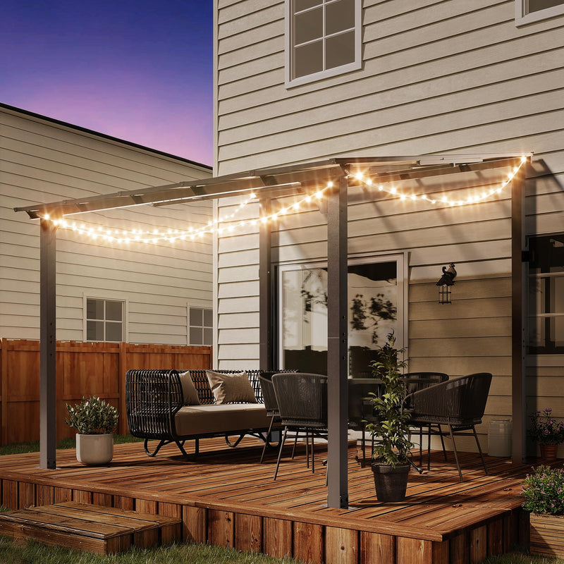 Crownland 10'x10' Outdoor Gazebo Hardtop, Wall-Mounted Lean-to Gazebo with Dewatering Hole, Large Outdoor Pergola Awning, Waterproof for Deck, Backyard, Garden, Porch