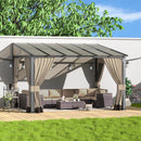 Kurapika 10’ x 12’ Wall Mount Gazebo Outdoor Pergola, Hardtop Lean to Gazebo Canopy Awnings with Sloped Roof and Sturdy Steel Frame, for Patio, Porch, Deck, Backyard(Sand)