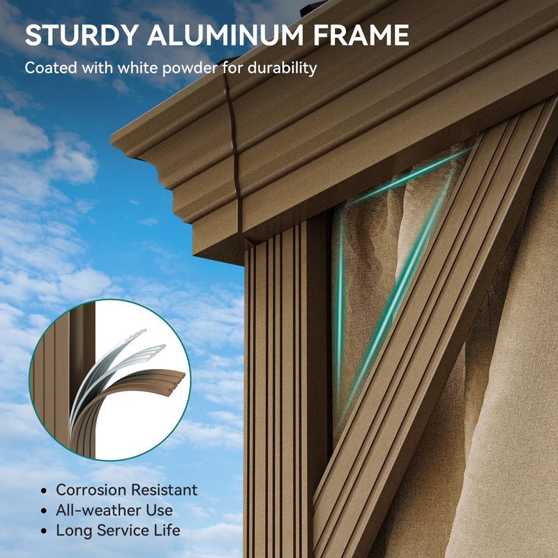 YITAHOME 12X16FT Metal Hard top Gazebo with Metal Steel Double Roof Canopy Galvanized Iron Aluminum Frame Garden Tent Curtains Netting for Patios Backyards Decks Lawns