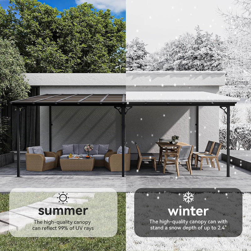 Aoxun 12' x 20' Gazebo for Patio, Gazebo Pergola with Sloped Roof, Large Wall-Mounted Heavy Duty Awnings, for Backyard, Deck, Patio, Garden Black