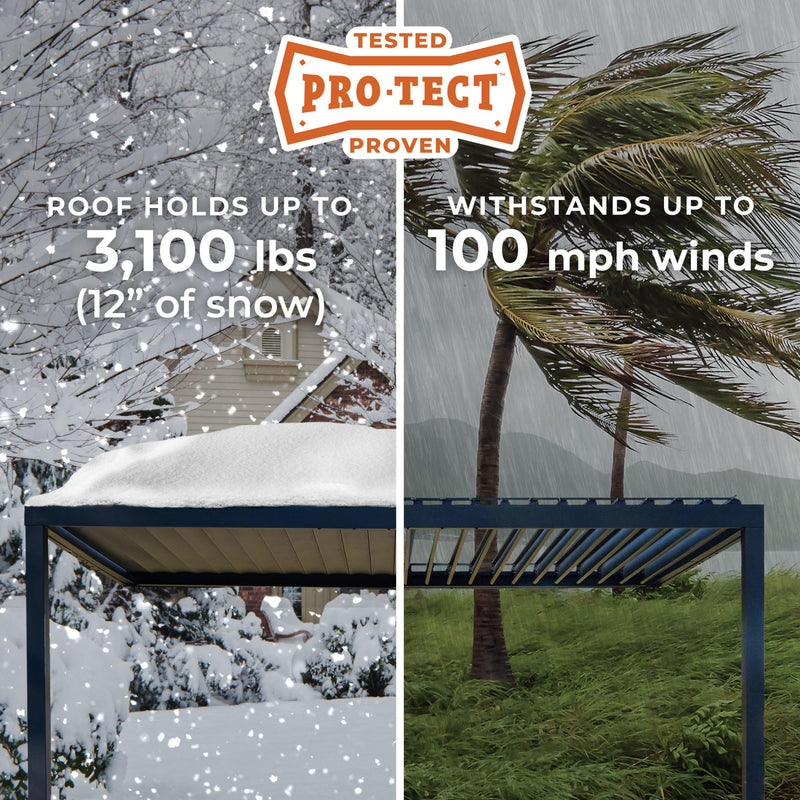 Backyard Discovery Evanston 16'x10' Galvanized Steel Wall-Mounted Louvered Pergola Kit with Adjustable Roof, Shade, Rain Protection, High-Wind Rating, PowerPort, Gutter System for Outdoor Patio, Deck