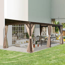 Domi 12' x 20' Lean to Gazebo with Aluminum Frame, Wall Mounted Gazebo Hardtop Galvanized Steel Sloping Roof with Curtains and Netting for Patio Deck Backyard Lawn Party…