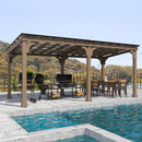 VEIKOU 10x20FT Outdoor Patio Gazebo with 5.5" Width Wood Posts, BBQ Backyard Shelter with Cedar Frame, Grill Gazebo with Sloping Steel Roof Design for Barbecue, Deck, Garden, Light Mocha Brown