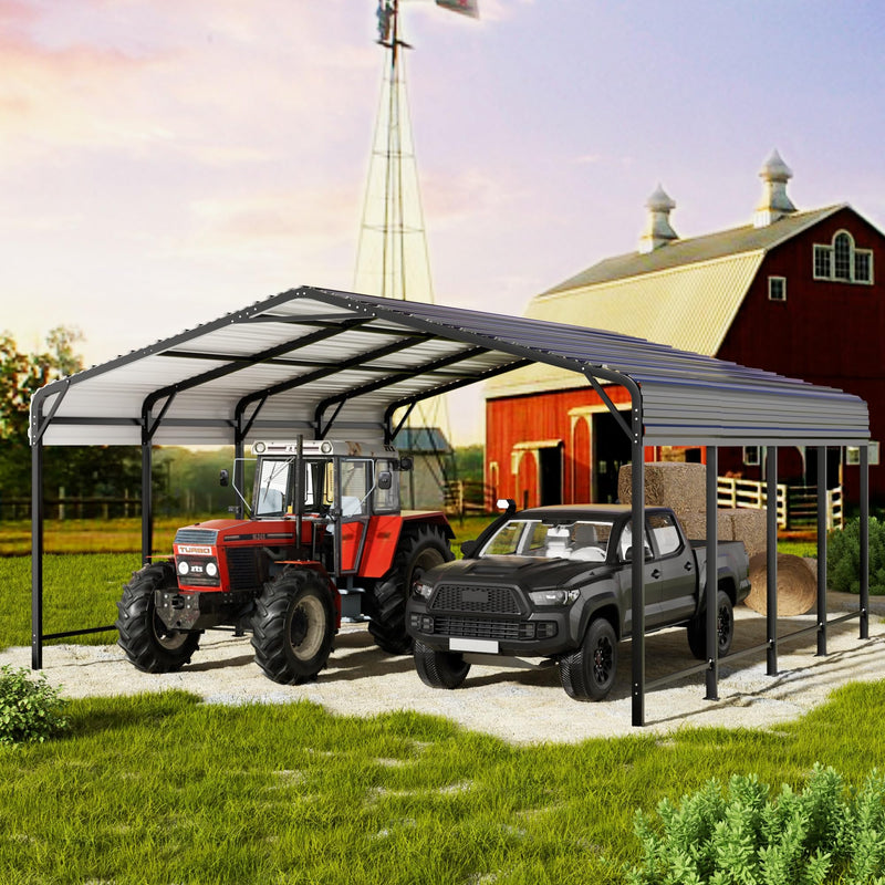 AirWire 20x20 FT Metal Carport with Heavy Duty Carport Canopy, Car Port with Reinforced Base and Five Canopy Beams, Car Garage Shelter for Car, Boats and Truck