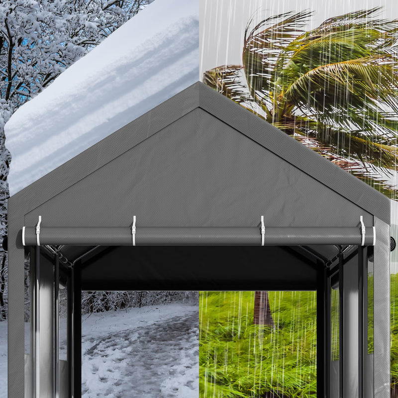 Walsunny Carport, 12x20 ft Heavy Duty Carport Canopy with Roll-up Windows, Portable Garage with Removable Sidewalls & Doors, Car Canopy with All-Season Tarp for Car, Truck, Boat