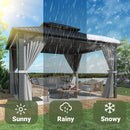 VIWAT 10x12 FT Hardtop Gazebo with Aluminum Frame, Galvanized Steel Double Roof Gazebo with Nettings and Curtains, Permanent Outdoor Metal Pavilion for Patio, Deck, Lawn and Garden, Gray