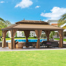 DWVO 12x20 ft Hardtop Gazebo Outdoor Heavy Duty Aluminum Gazebo with Nettings and Curtains, Combined of Horizontal and Vertical Stripes Roof for Patio, Backyard, Deck, Lawns and Balcony, Bronze