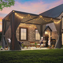 Airwire Pergola 10x12 Ft Louvered Pergola Aluminum Outdoor Pergolas W/Adjustable Roof, Waterproof Curtains and Nets Outdoor Gazebo for Deck,Patio,Backyard and Garden