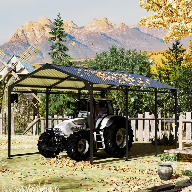 Carport Canopy 10x15 Heavy Duty,Metal Carport with Reinforced Structrure and Base,Outdoor Garage Car Shelter Frame for Pickup, Boat, Car and Tractors，Black