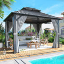 Airwire 10x12 FT Gazebo Hardtop Gazebo Aluminum Pergola with Aluminum Frame, Double Galvanized Steel Roof, Curtains and Netting Included Outdoor Gazebos Canopy for Patio, Backyard, Deck, Lawn,Grey