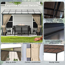 ASJMR 10x12FT Gazebo, Hardtop Wall Mounted Gazebo with Sloping Sun Panel Roof, Awnings for Patio with Metal Frame, Double Curtains for Garden, Lawn, Backyard Deck, Sand