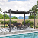 PURPLE LEAF 10' X 13' Outdoor Retractable Pergola with Sun Shade Canopy Patio Metal Shelter for Porch Garden Beach Pavilion Grill Gazebo Modern Yard Grape Trellis Pergola, Gray