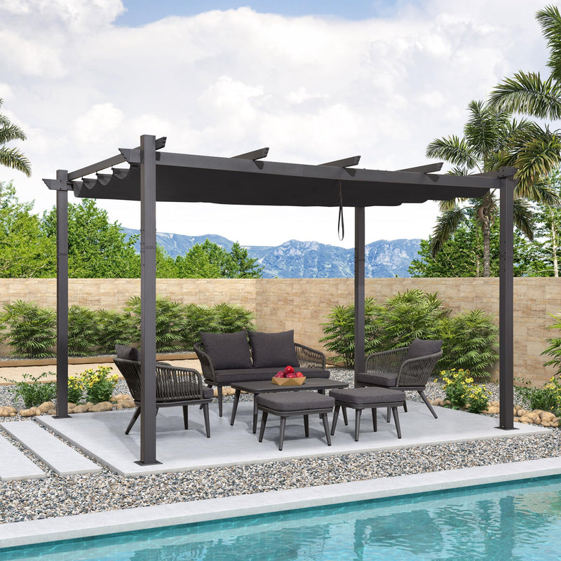 PURPLE LEAF 10' X 13' Outdoor Retractable Pergola with Sun Shade Canopy Patio Metal Shelter for Porch Garden Beach Pavilion Grill Gazebo Modern Yard Grape Trellis Pergola, Gray