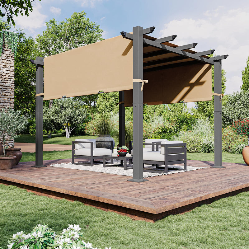 Aoxun 10'x10' Outdoor Pergola, Heavy-Duty Aluminum Pergola Patio, Modern Pergola with Retractable Sun Shade Canopy for Garden, Deck and Backyard